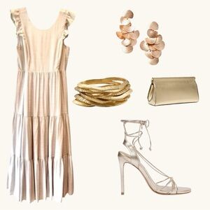 ✨Express XL Beige Ruffle Midi Dress Renaissance, Festival